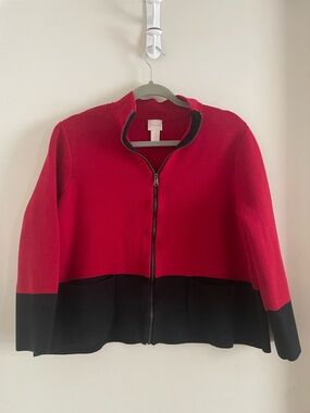Chico’s Red Black Colorblock Full Zip Sweater Jacket Size 3 (XL) (235)